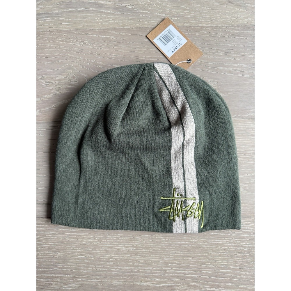 STUSSY DOUBLE STRIPE OLIVE  SKULLCAP BEANIE ONE SIZE ❤️✅ BRAND NEW SHIPS ASAP